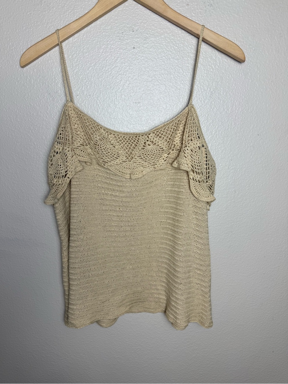 Ralph Lauren 54% Silk 46% Cotton Beige Crochet Knit Off-Shoulder Tank Top